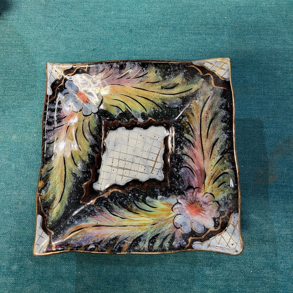 Antique vintage mid-century real gold trim numbered Italian ashtray